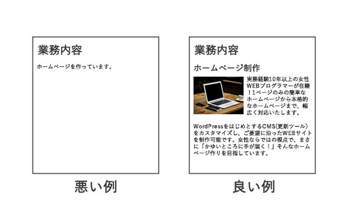 ページコンテンツの悪い例と良い例の図